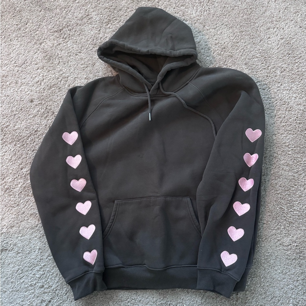 Black Hoodie with Pink Heart Accents